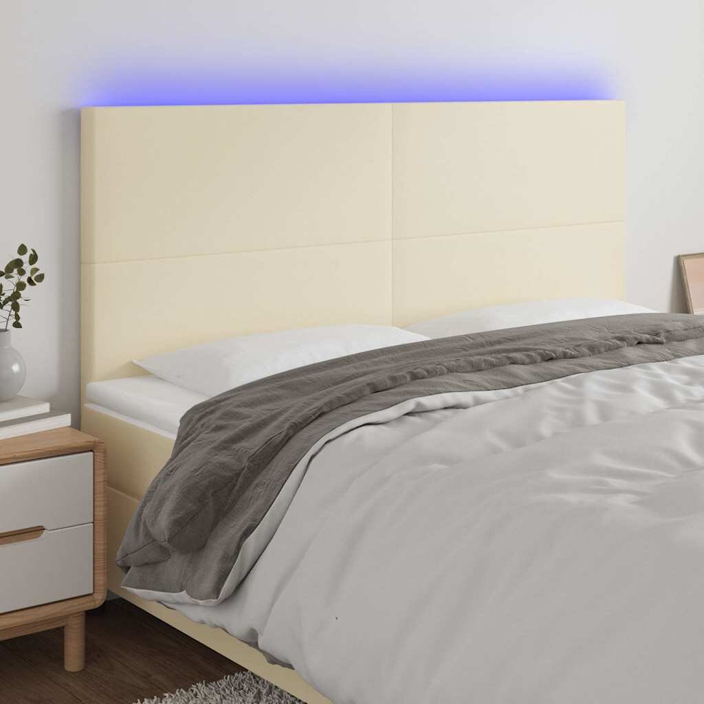 vidaXL LED горна табла за легло кремава 160x5x118/128 см