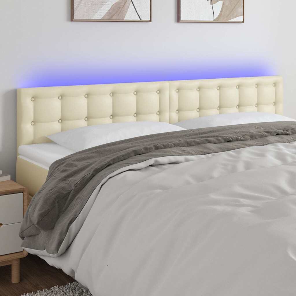 vidaXL LED Горна табла за легло кремава 160x5x78/88 см