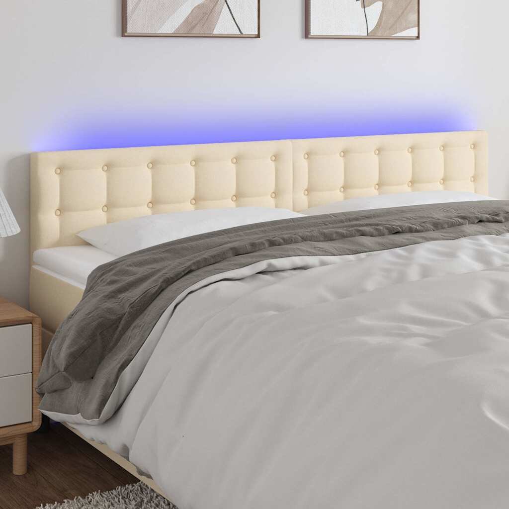 vidaXL LED горна табла за легло кремава 160x5x78/88 см плат