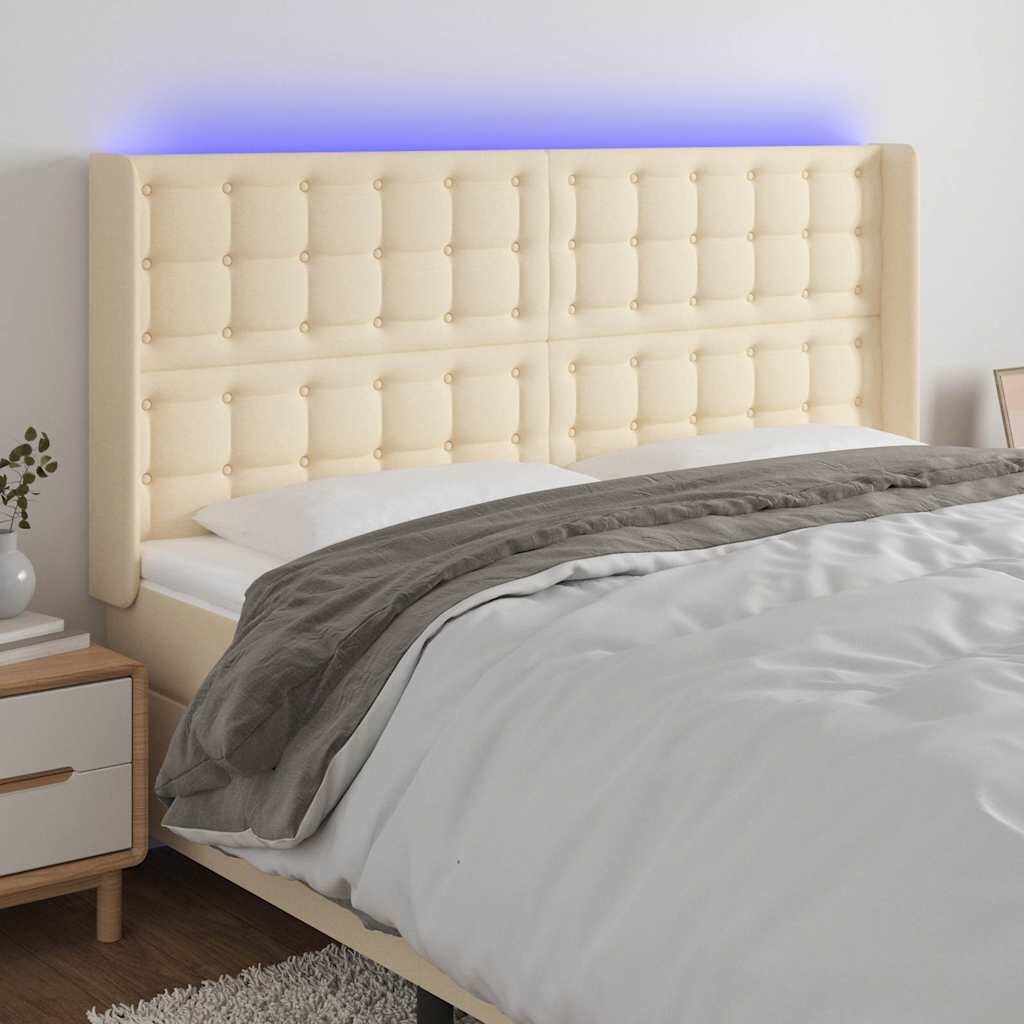 vidaXL LED горна табла за легло кремава 163x16x118/128 см плат
