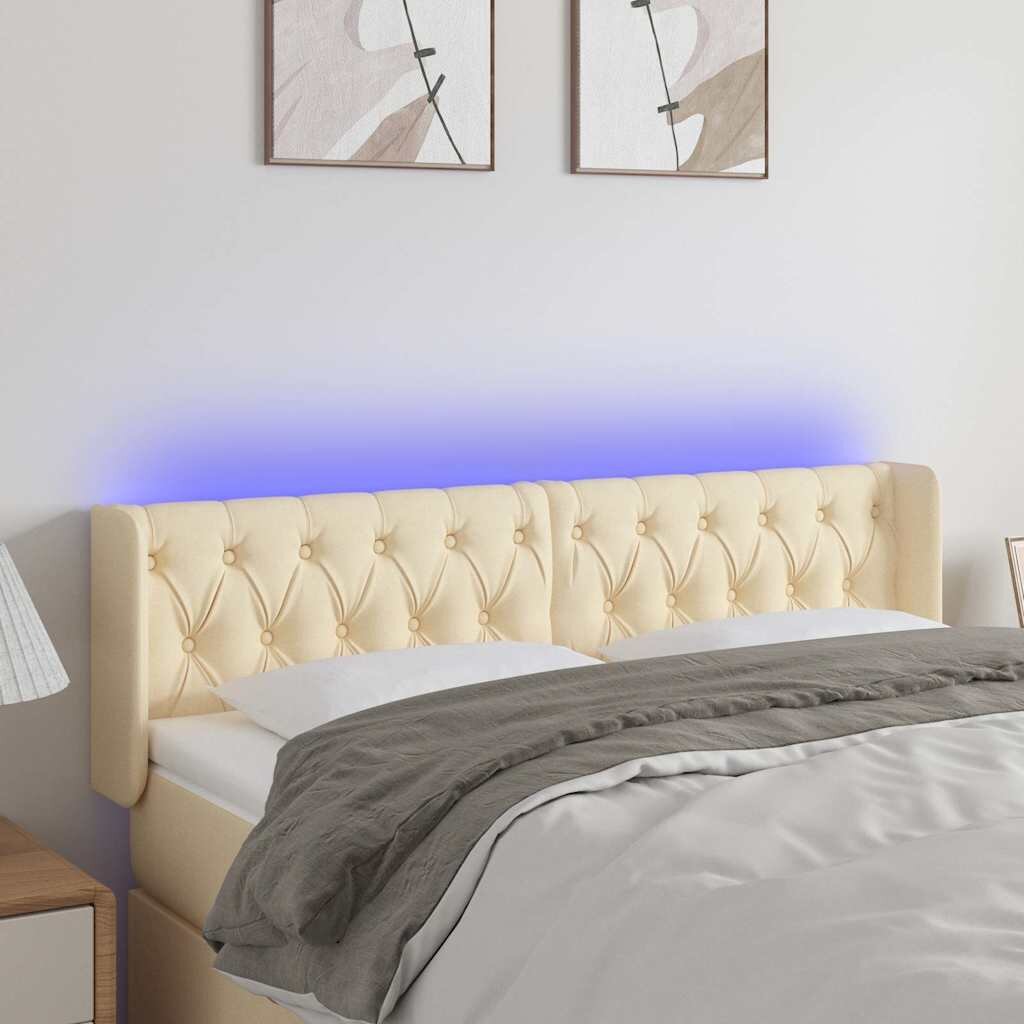 vidaXL LED горна табла за легло кремава 163x16x78/88 см плат