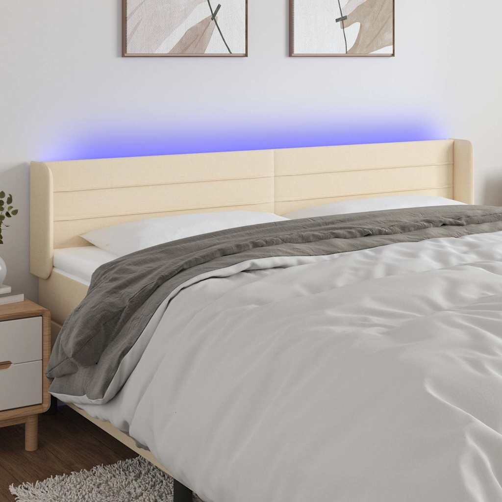 vidaXL LED горна табла за легло кремава 163x16x78/88 см плат