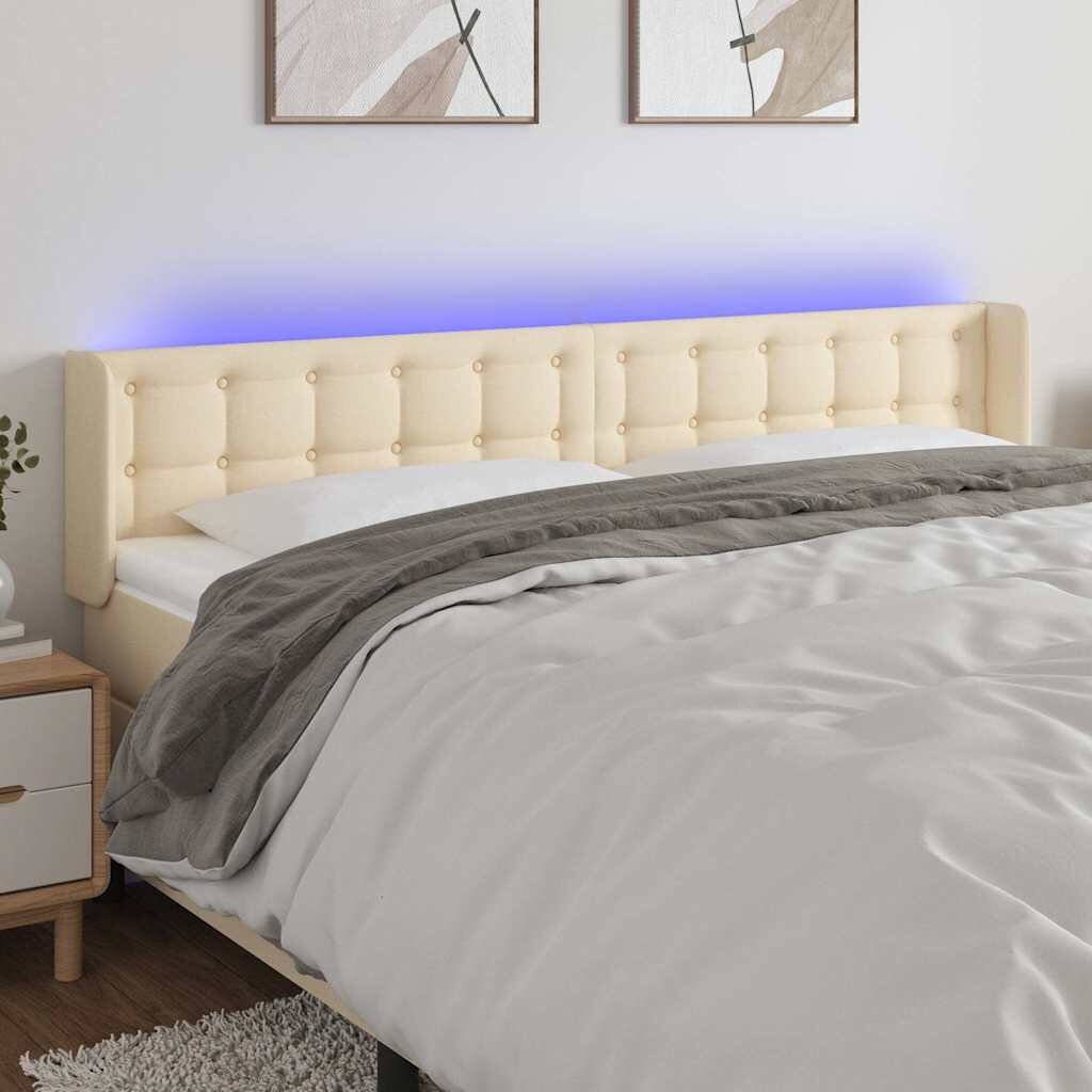 vidaXL LED горна табла за легло кремава 163x16x78/88 см плат