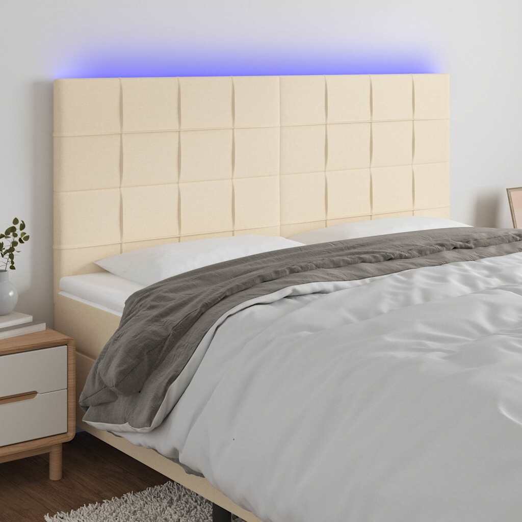 vidaXL LED горна табла за легло кремава 180x5x118/128 см плат