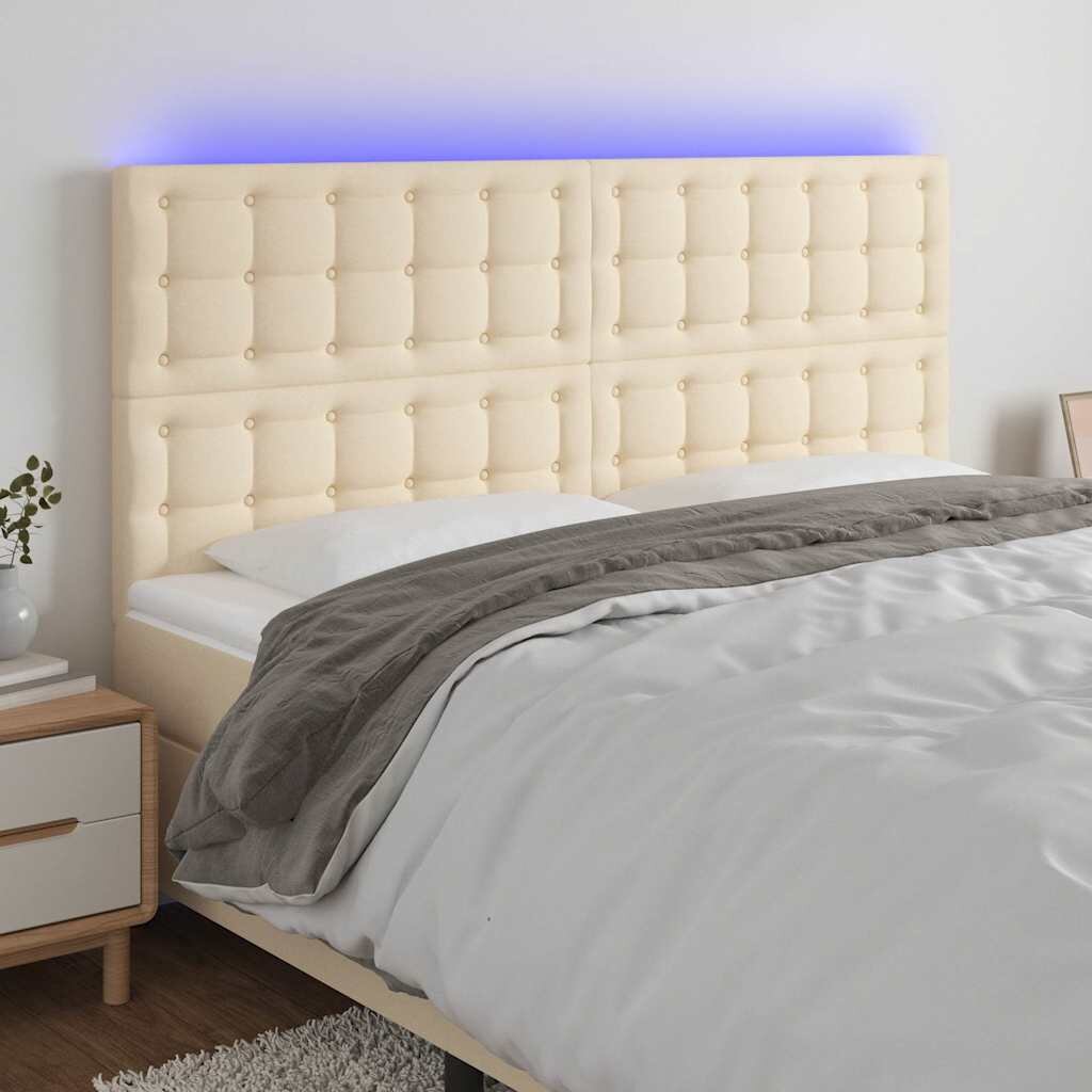 vidaXL LED горна табла за легло кремава 180x5x118/128 см плат