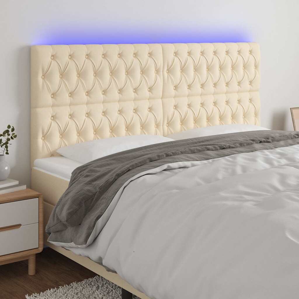 vidaXL LED горна табла за легло кремава 180x7x118/128 см плат