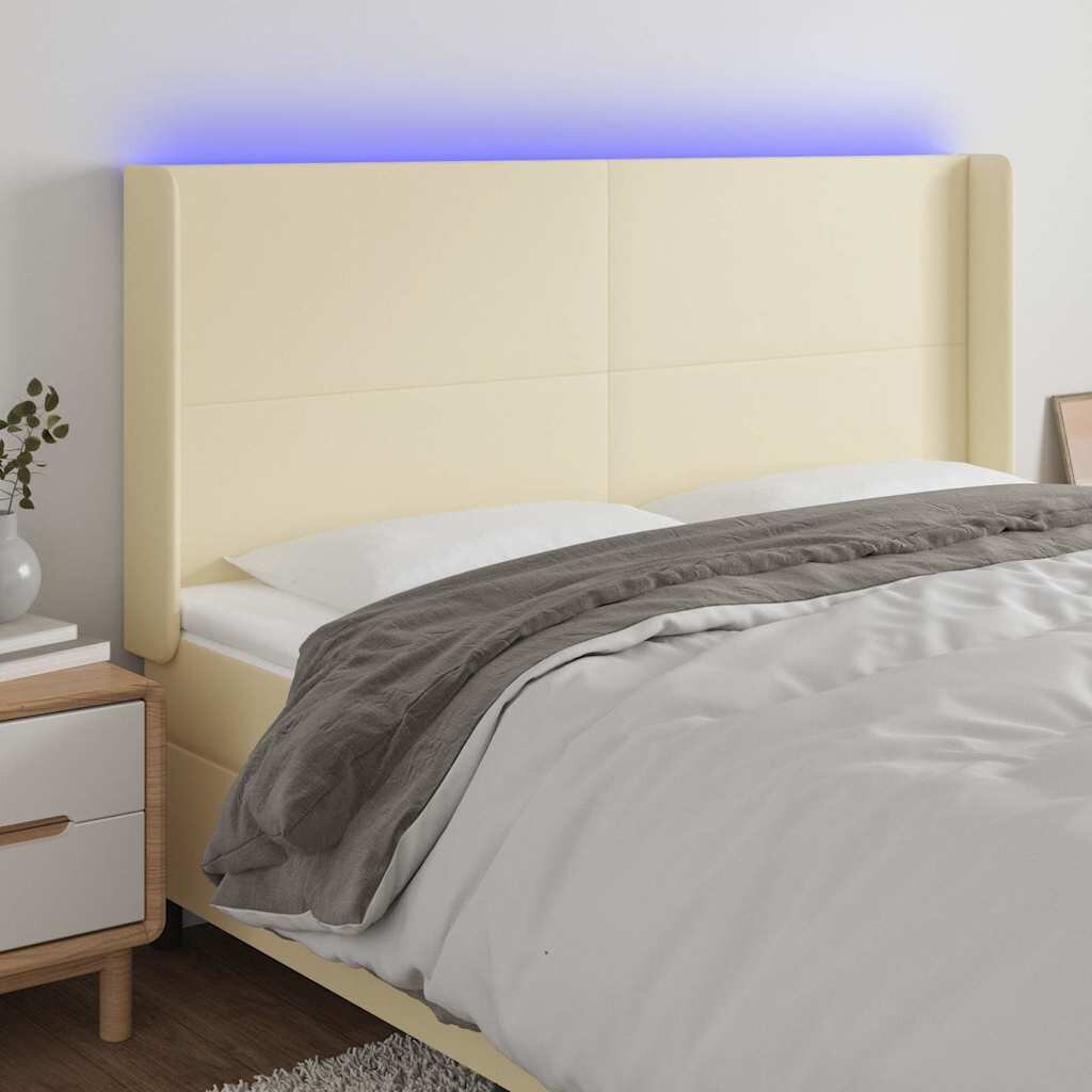 vidaXL LED горна табла за легло кремава 183x16x118/128 см