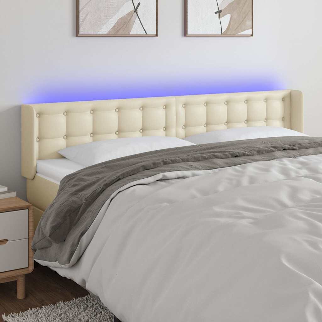 vidaXL LED горна табла за легло кремава 183x16x78/88 см