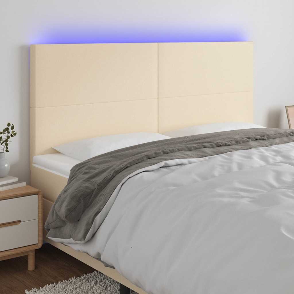 vidaXL LED горна табла за легло кремава 200x5x118/128 см плат