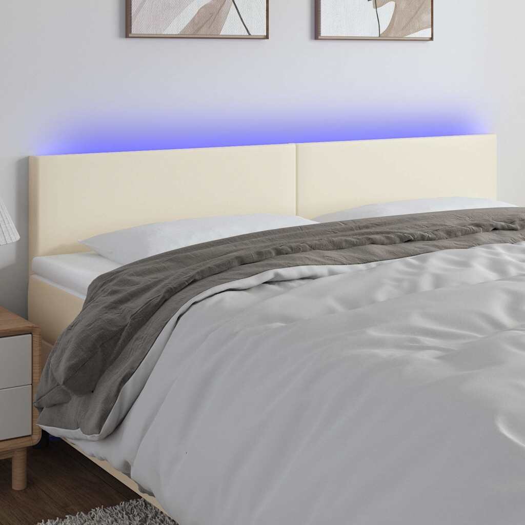 vidaXL LED Горна табла за легло кремава 200x5x78/88 см
