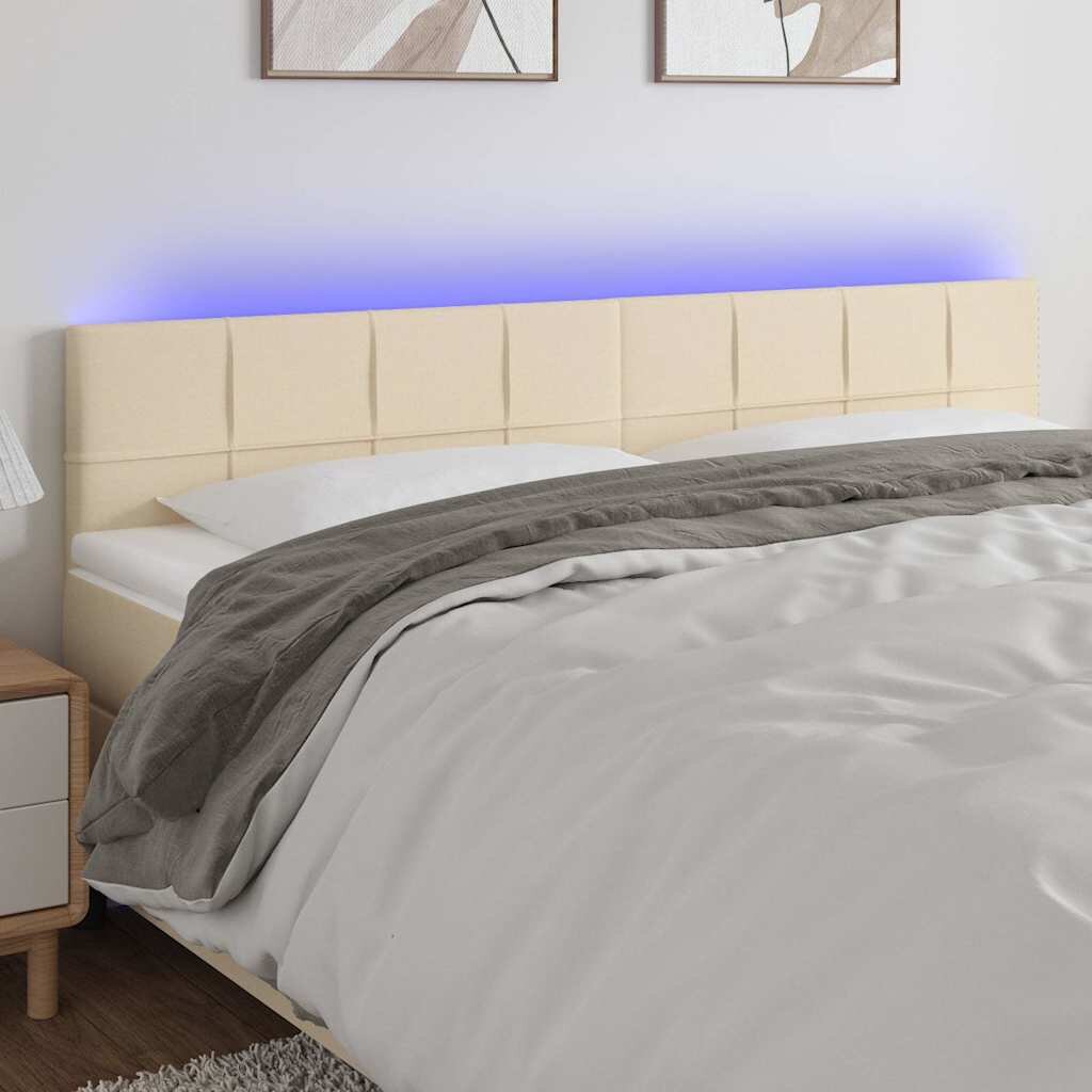 vidaXL LED горна табла за легло кремава 200x5x78/88 см плат