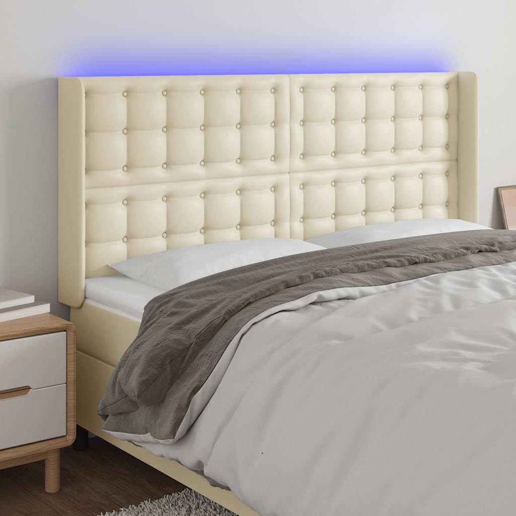 vidaXL LED горна табла за легло кремава 203x16x118/128 см