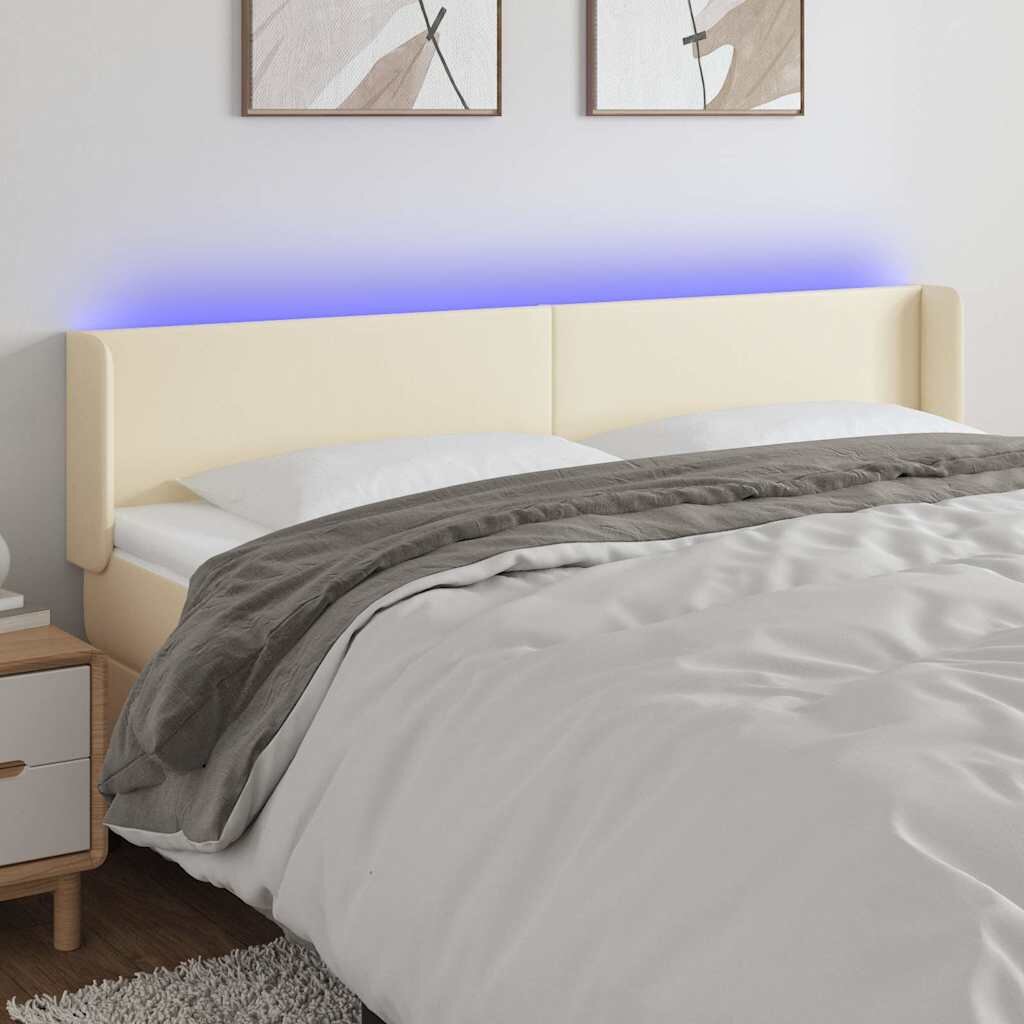 vidaXL LED горна табла за легло кремава 203x16x78/88 см
