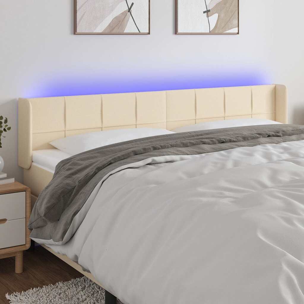 vidaXL LED горна табла за легло кремава 203x16x78/88 см плат