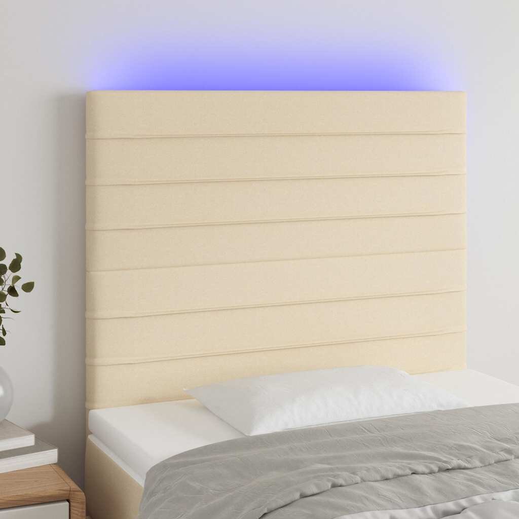 vidaXL LED горна табла за легло кремава 80x5x118/128 см плат