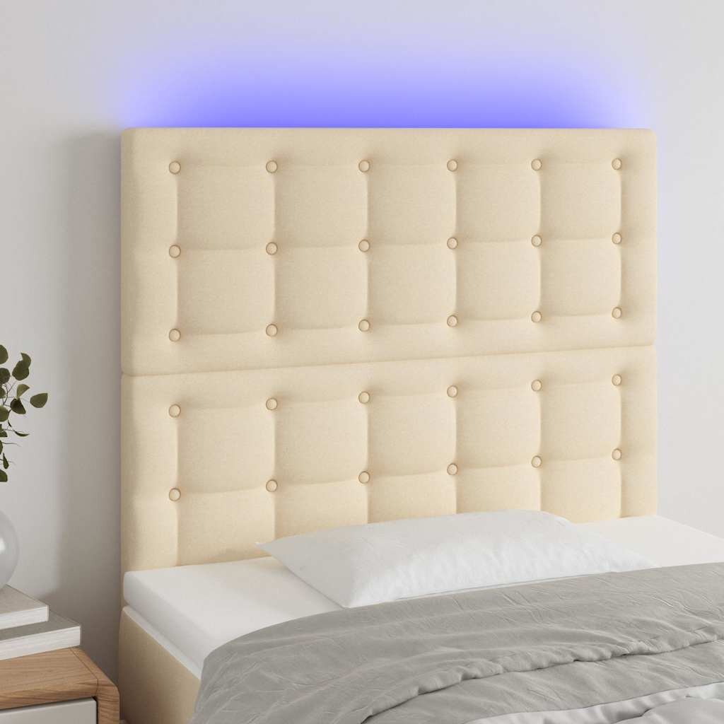 vidaXL LED горна табла за легло кремава 80x5x118/128 см плат