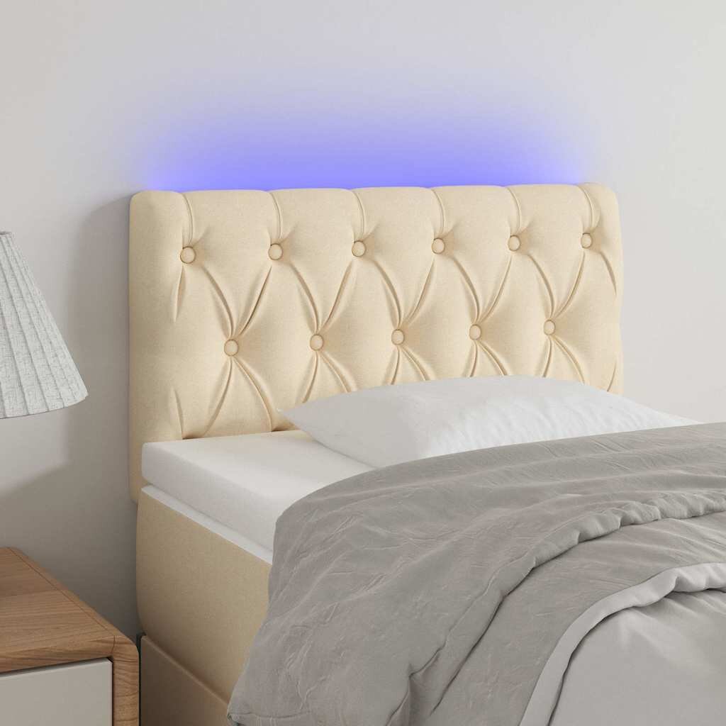 vidaXL LED горна табла за легло кремава 80x7x78/88 см плат