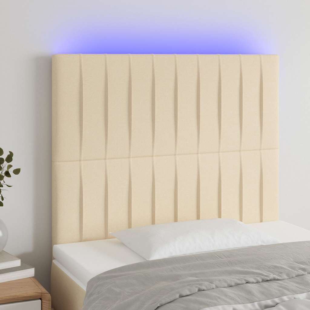vidaXL LED горна табла за легло кремава 90x5x118/128 см плат