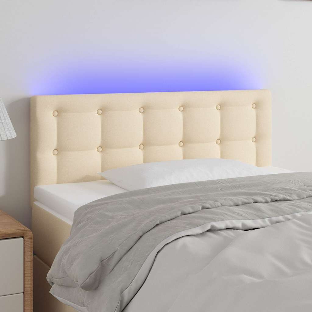 vidaXL LED горна табла за легло кремава 90x5x78/88 см плат