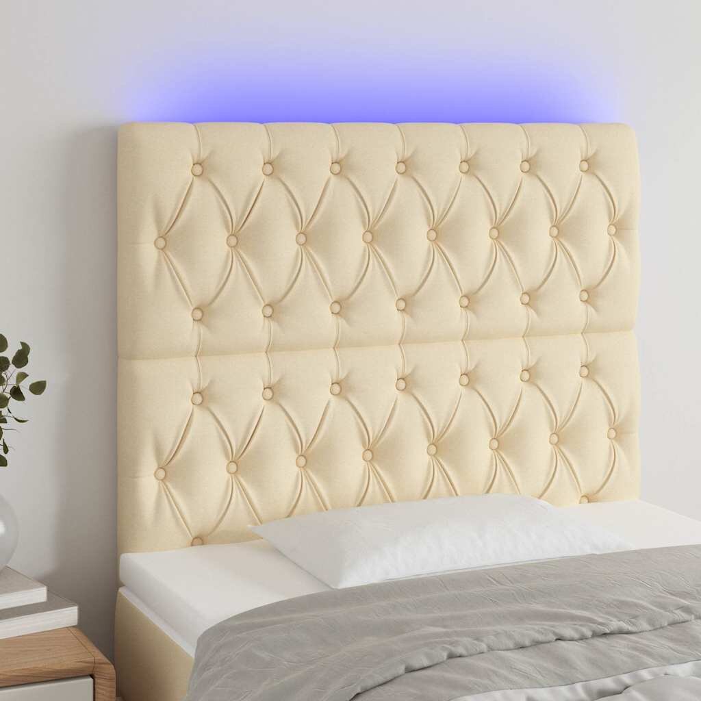 vidaXL LED горна табла за легло кремава 90x7x118/128 см плат