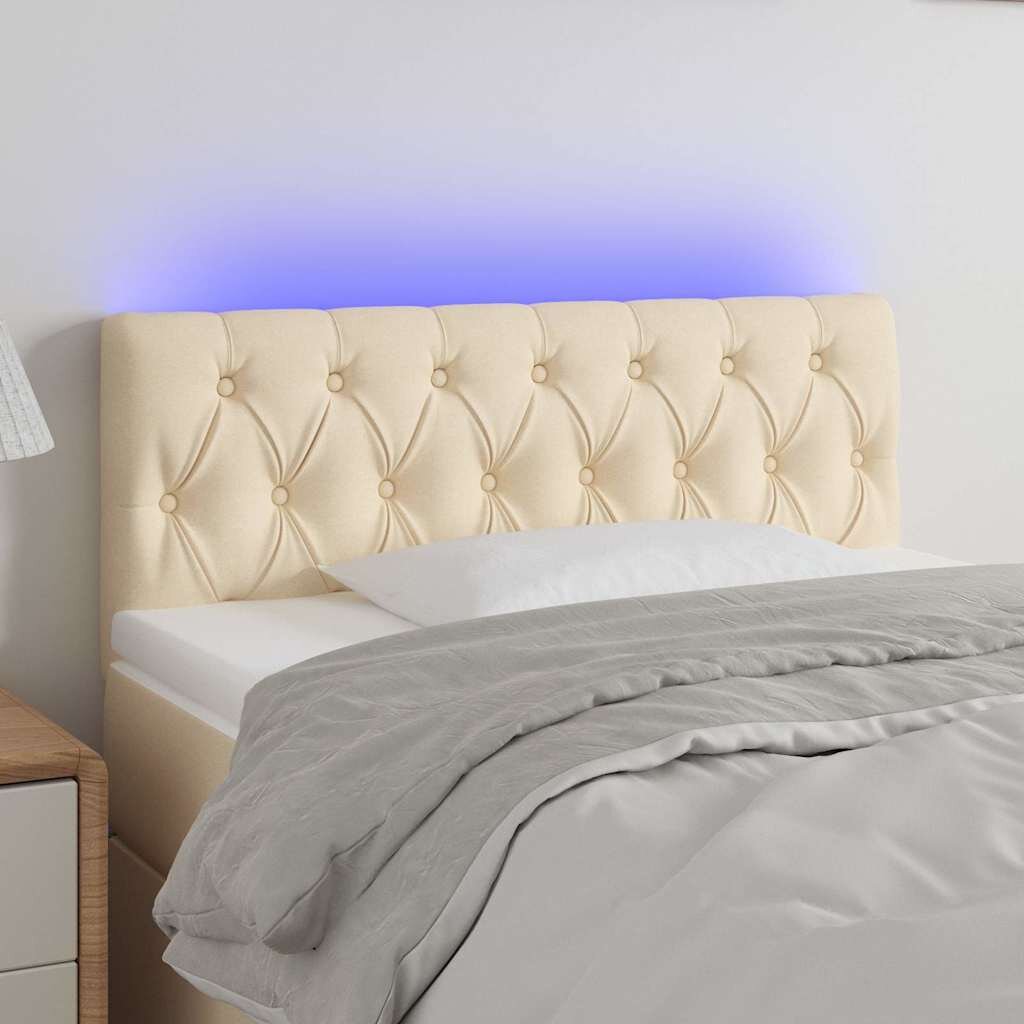 vidaXL LED горна табла за легло кремава 90x7x78/88 см плат