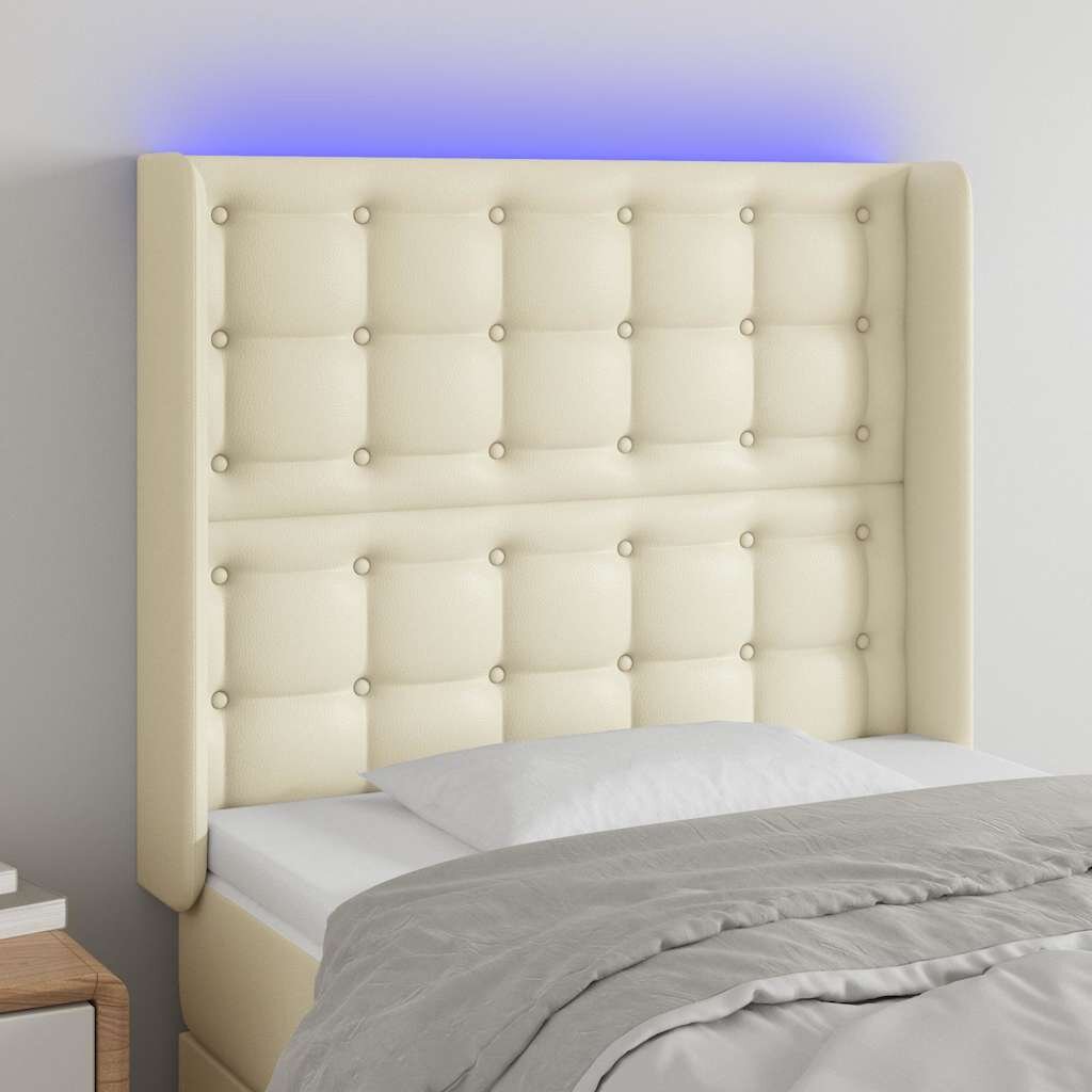 vidaXL LED горна табла за легло кремава 93x16x118/128 см