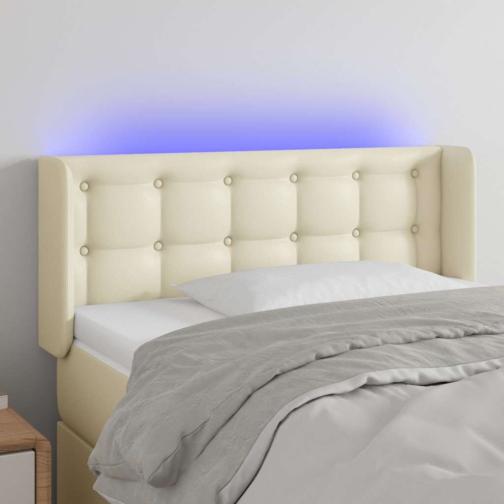 vidaXL LED горна табла за легло кремава93x16x78/88 см