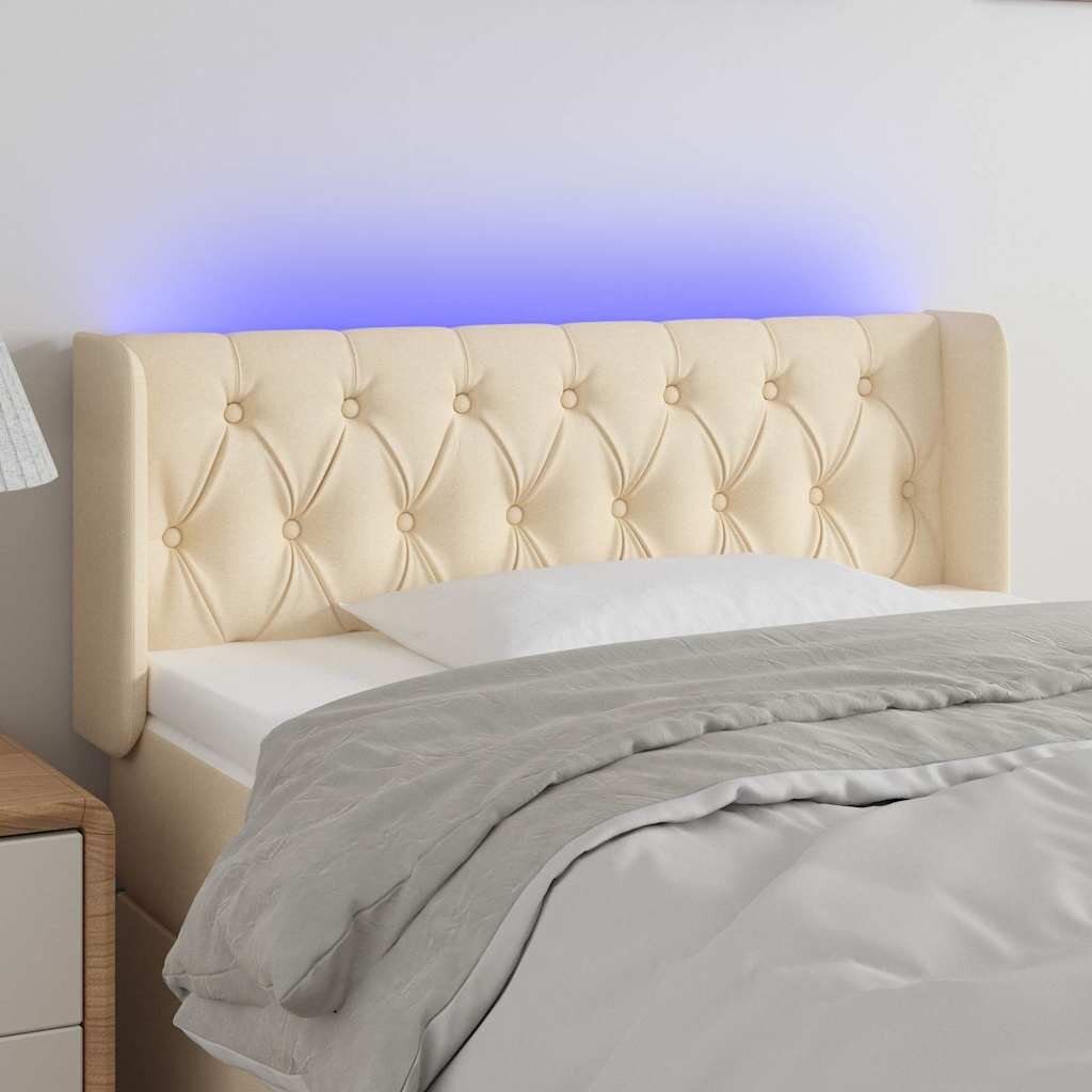 vidaXL LED горна табла за легло кремава93x16x78/88 см плат