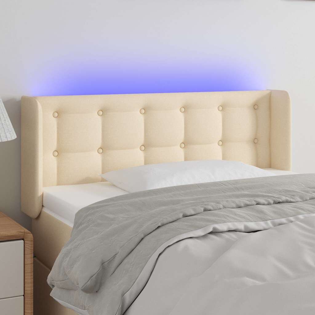 vidaXL LED горна табла за легло кремава93x16x78/88 см плат