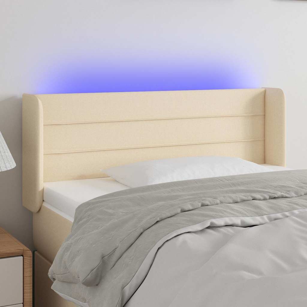 vidaXL LED горна табла за легло кремава93x16x78/88 см плат