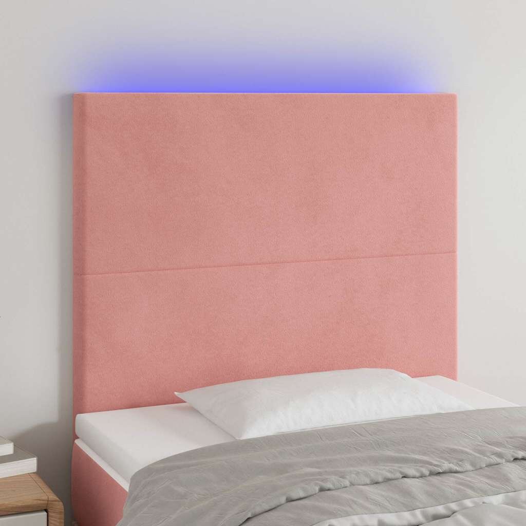 vidaXL LED горна табла за легло розова 100x5x118/128 см кадифе