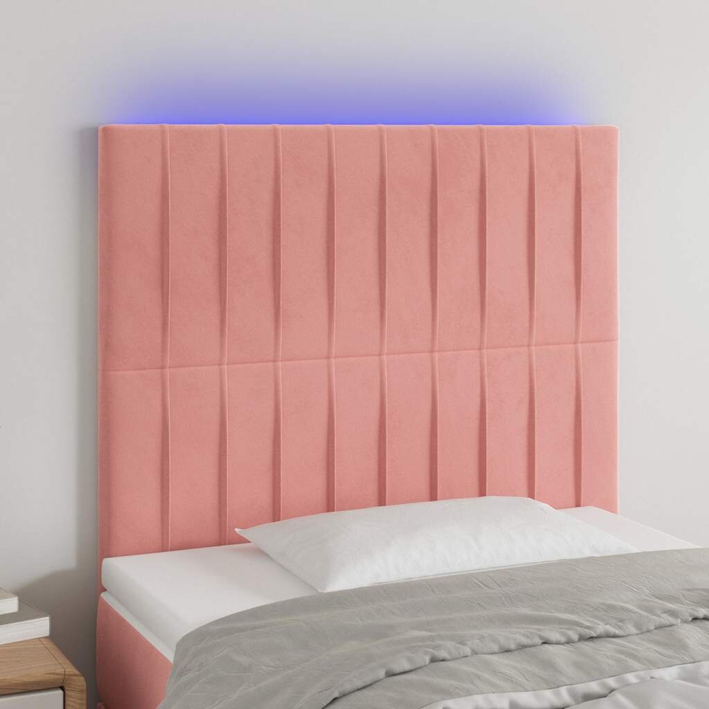 vidaXL LED горна табла за легло розова 100x5x118/128 см кадифе