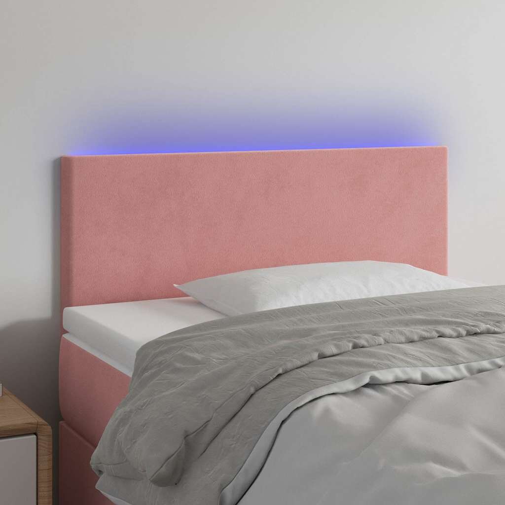 vidaXL LED горна табла за легло розова 100x5x78/88 см кадифе