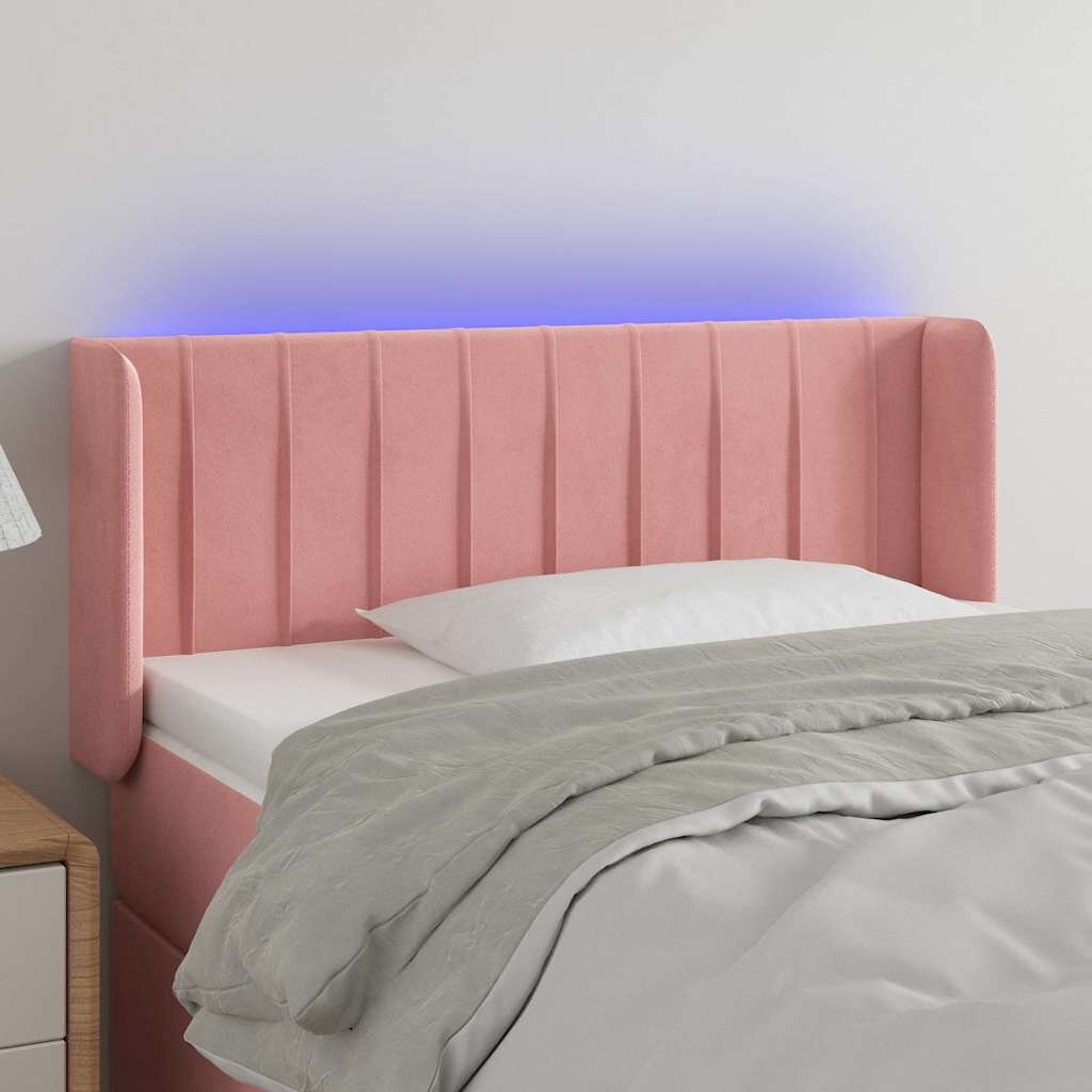 vidaXL LED горна табла за легло розова 103x16x78/88 см кадифе