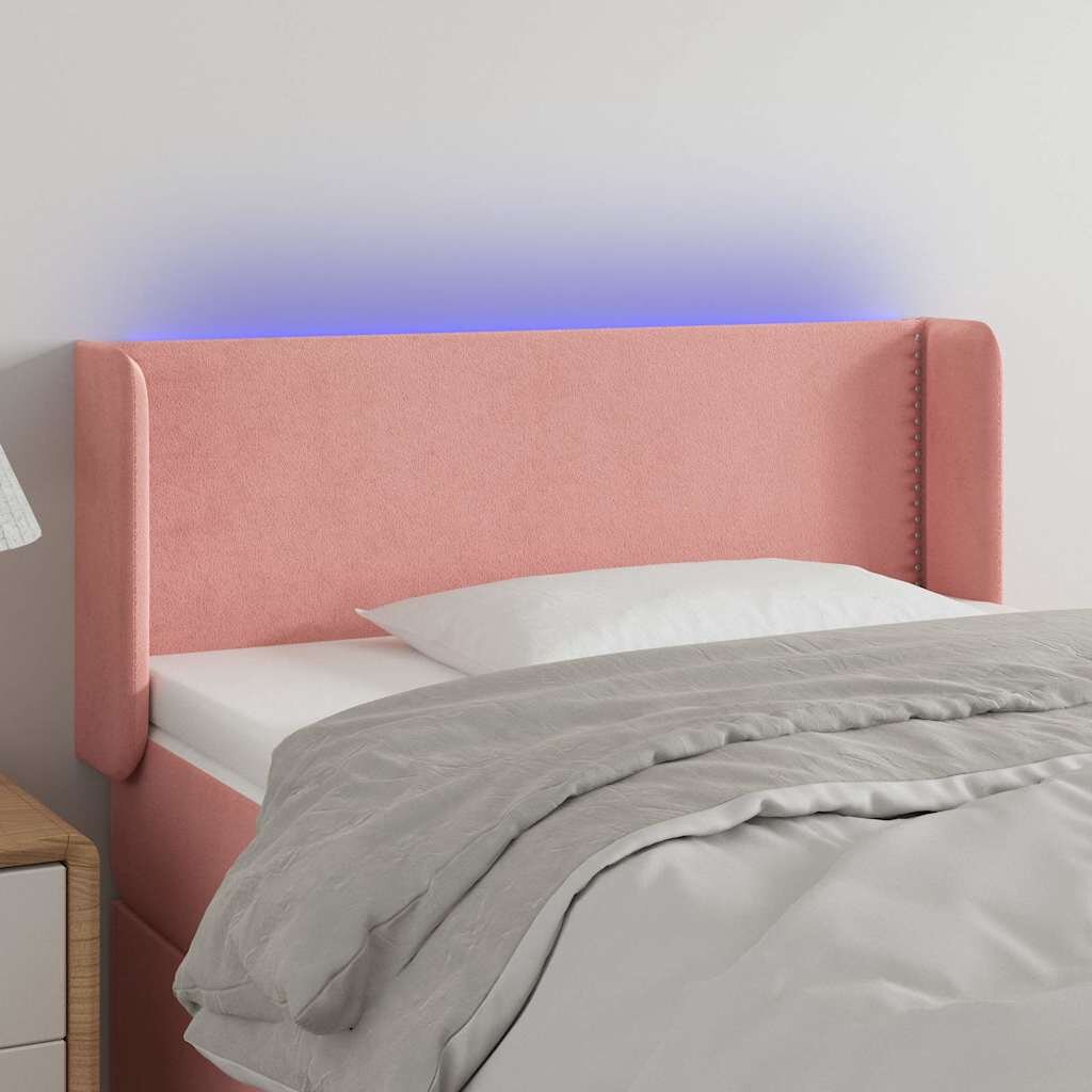 vidaXL LED горна табла за легло розова 103x16x78/88 см кадифе