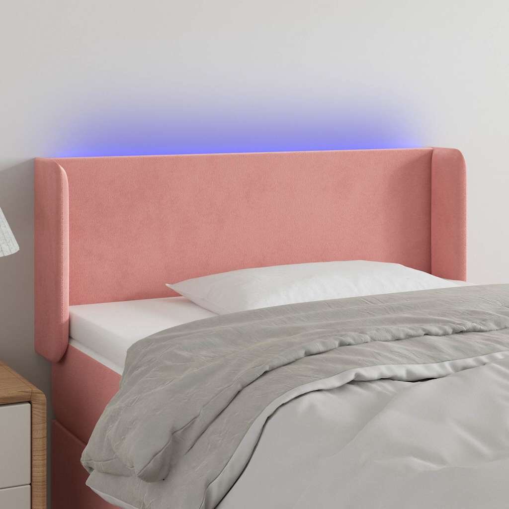 vidaXL LED горна табла за легло розова 103x16x78/88 см кадифе