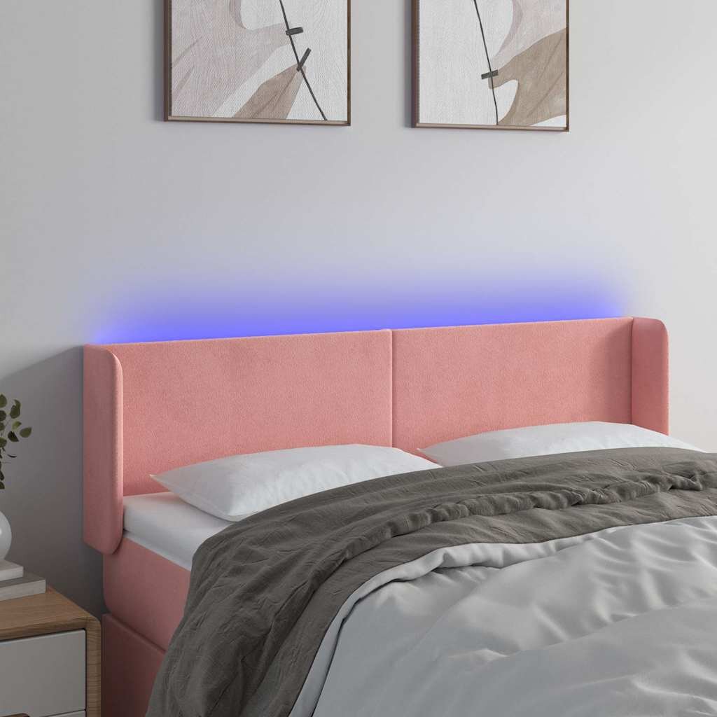 vidaXL LED горна табла за легло розова 147x16x78/88 см кадифе