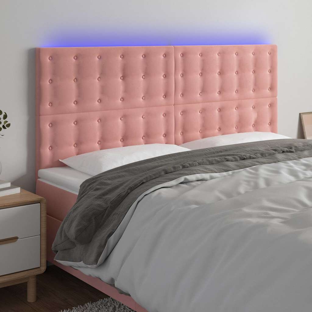 vidaXL LED горна табла за легло розова 160x5x118/128 см кадифе