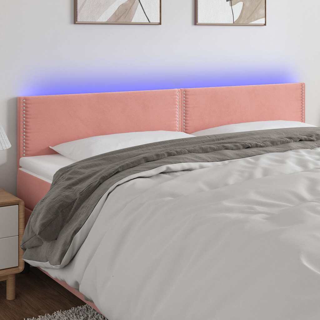 vidaXL LED горна табла за легло розова 160x5x78/88 см кадифе
