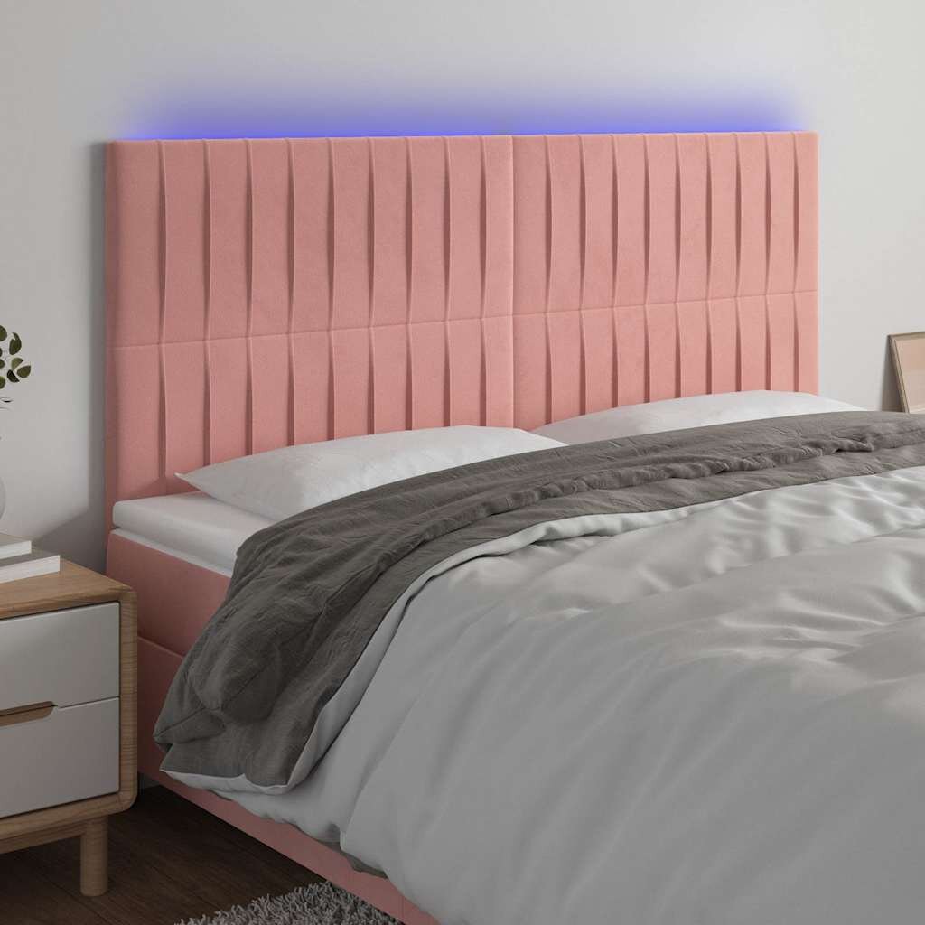 vidaXL LED горна табла за легло розова 180x5x118/128 см кадифе