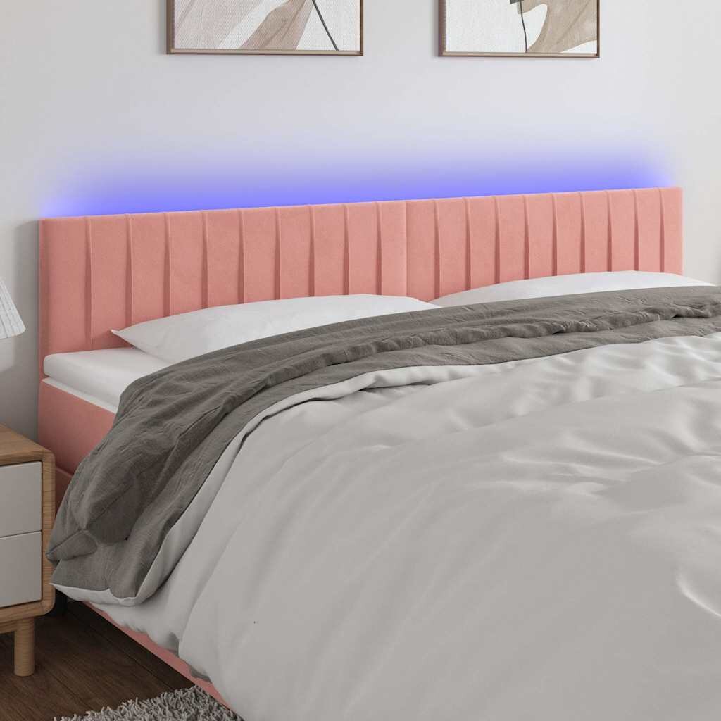 vidaXL LED горна табла за легло розова 180x5x78/88 см кадифе