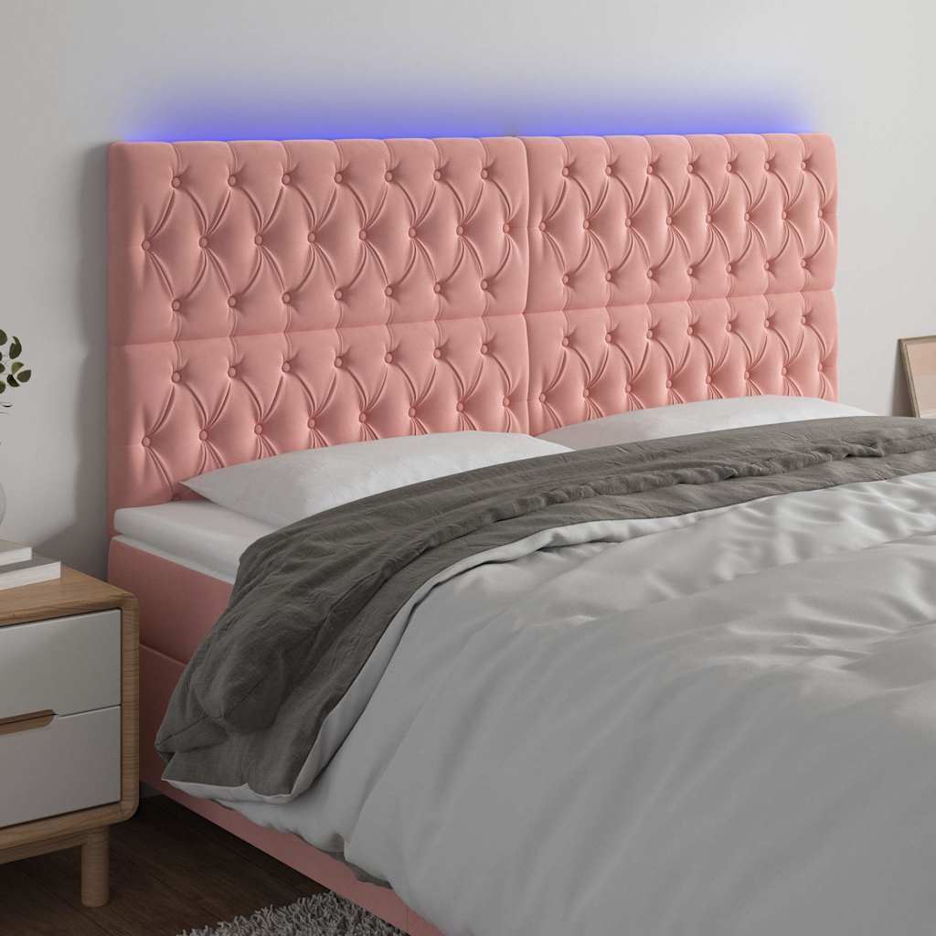 vidaXL LED горна табла за легло розова 180x7x118/128 см кадифе