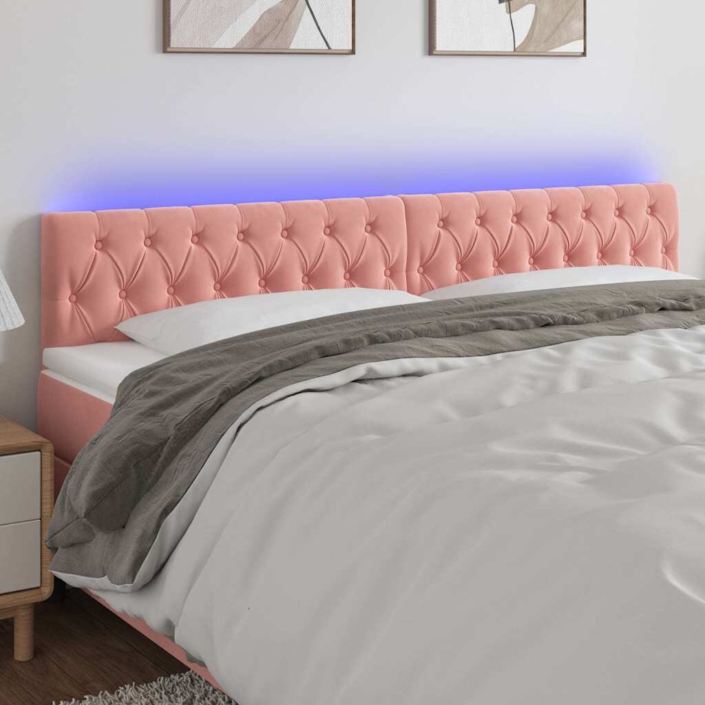 vidaXL LED горна табла за легло розова 180x7x78/88 см кадифе