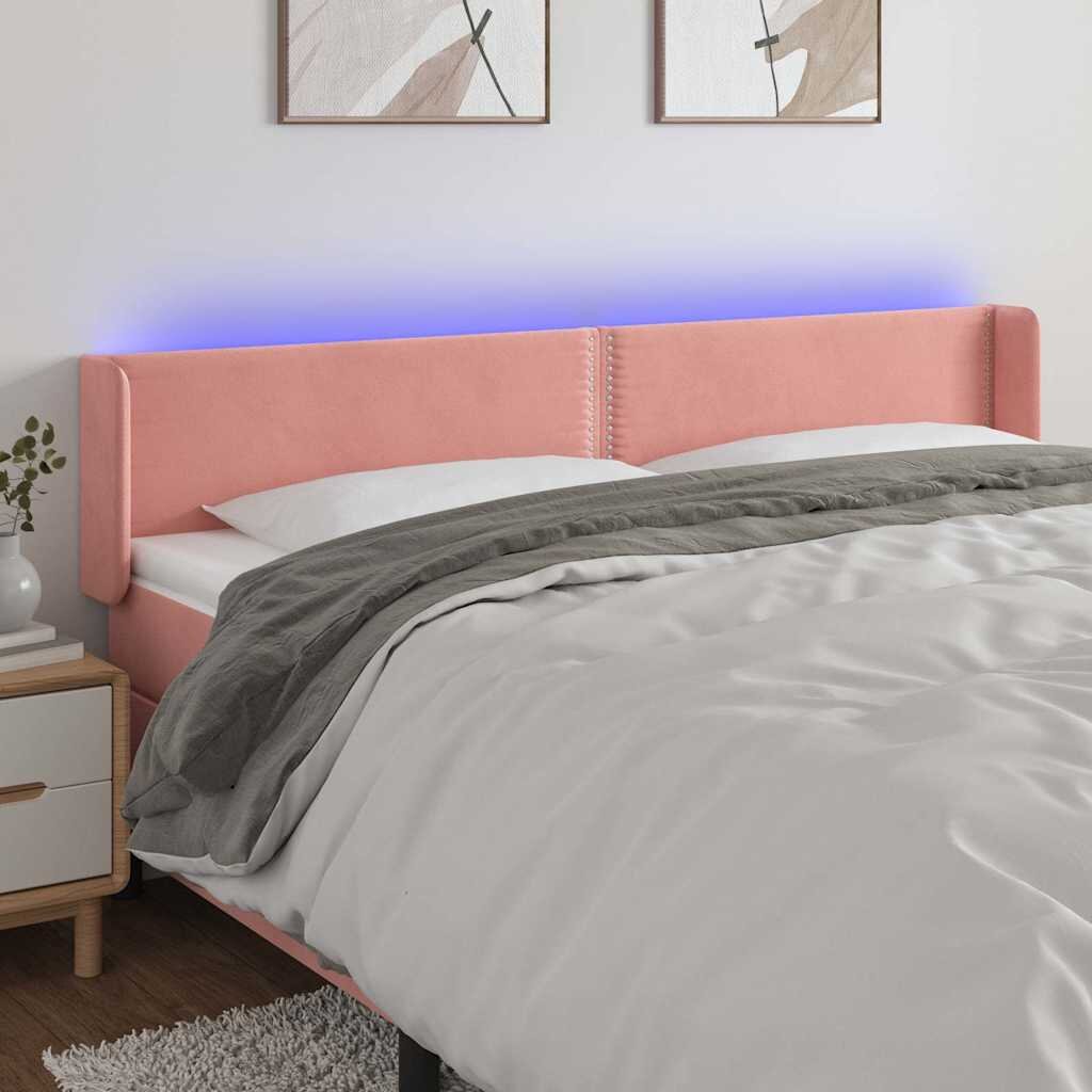 vidaXL LED горна табла за легло розова 183x16x78/88 см кадифе