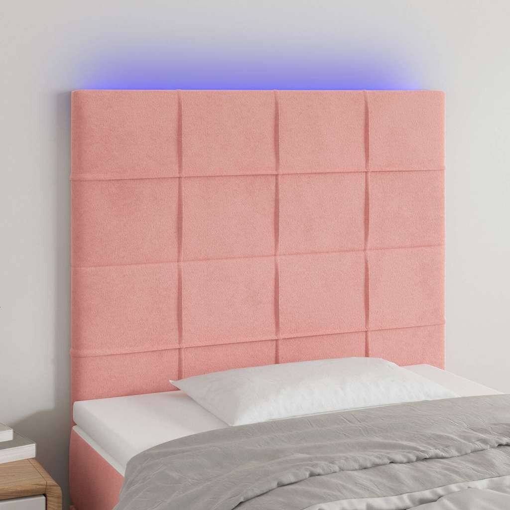 vidaXL LED горна табла за легло розова 80x5x118/128 см кадифе