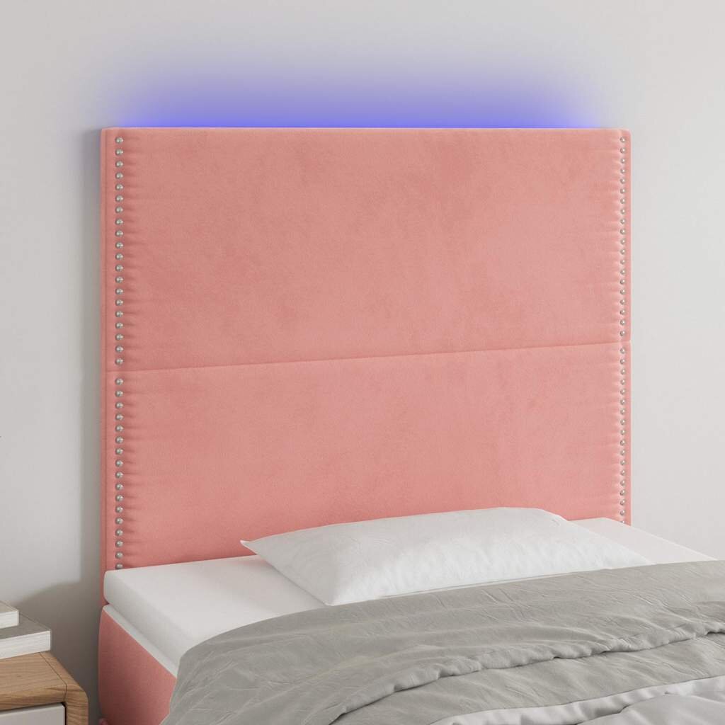 vidaXL LED горна табла за легло розова 80x5x118/128 см кадифе