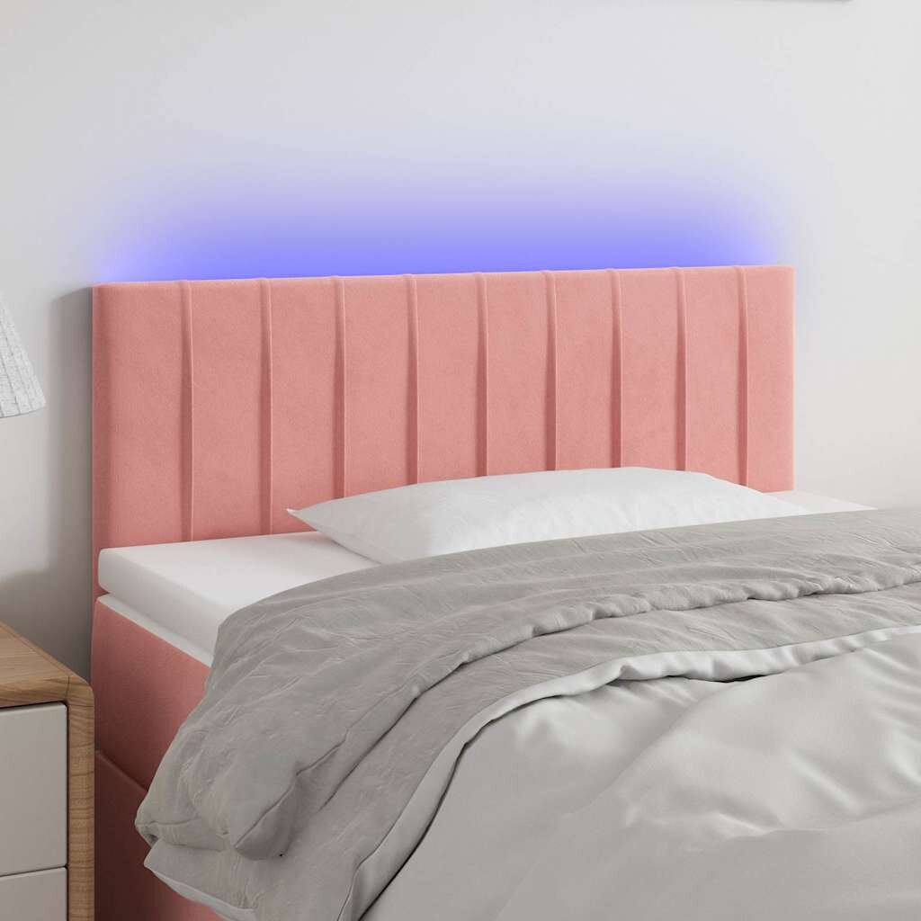vidaXL LED горна табла за легло розова 80x5x78/88 см кадифе