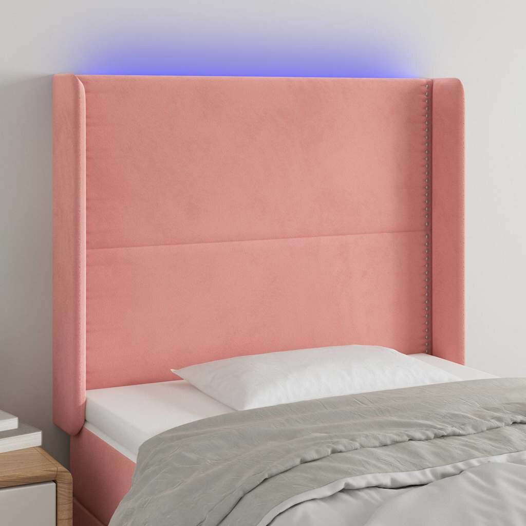 vidaXL LED горна табла за легло розова 83x16x118/128 см кадифе