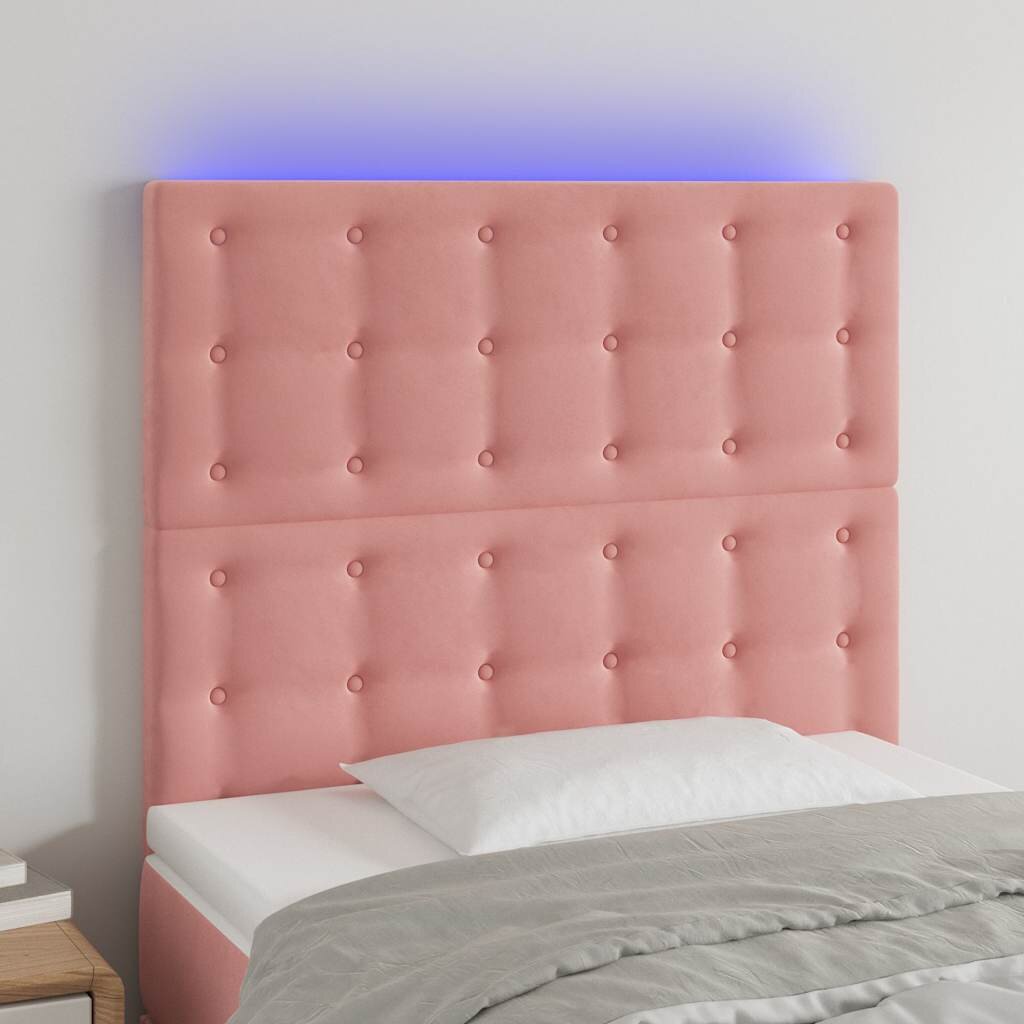 vidaXL LED горна табла за легло розова 90x5x118/128 см кадифе