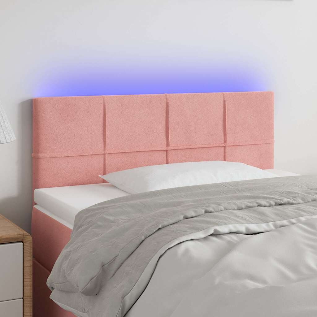 vidaXL LED горна табла за легло розова 90x5x78/88 см кадифе